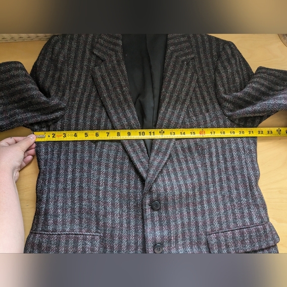 VINTAGE HARRIS TWEED Men Blazer 100% Wool No Size Tag Gray And Red - Picture 10 of 13